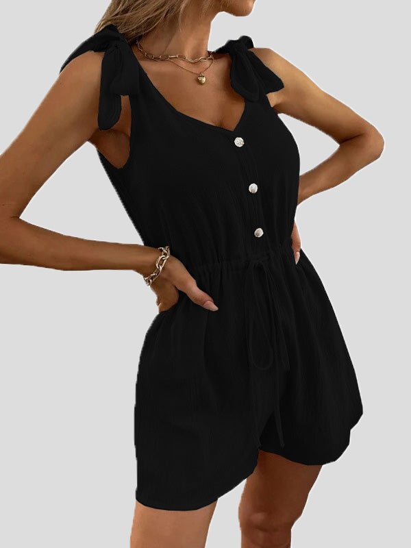 Women's Jumpsuits Solid V-Neck Button Belted Jumpsuit - LuckyFash™
