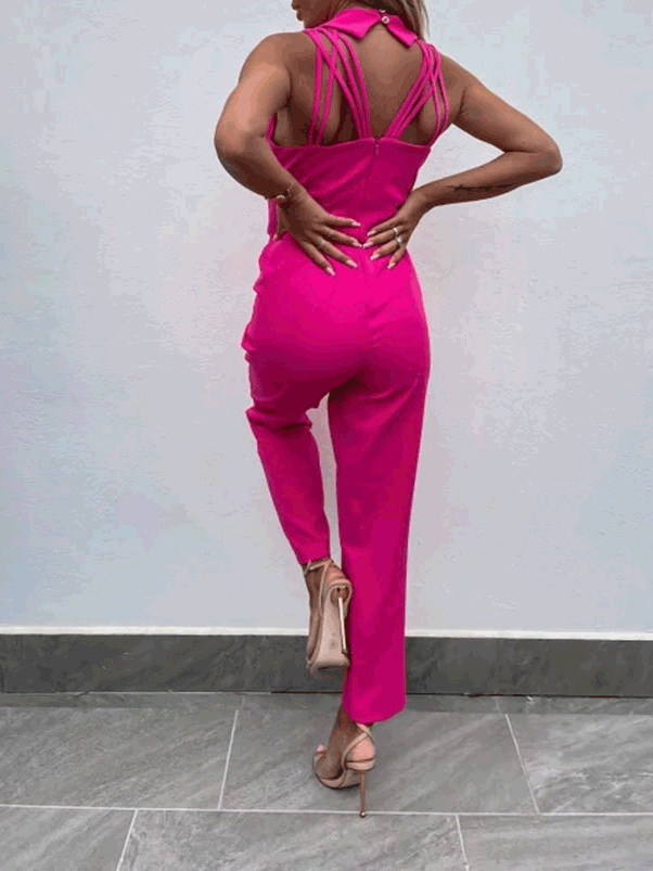 Women's Jumpsuits Solid V-Neck Sleeveless Open Back Slim Fit Jumpsuit - LuckyFash™