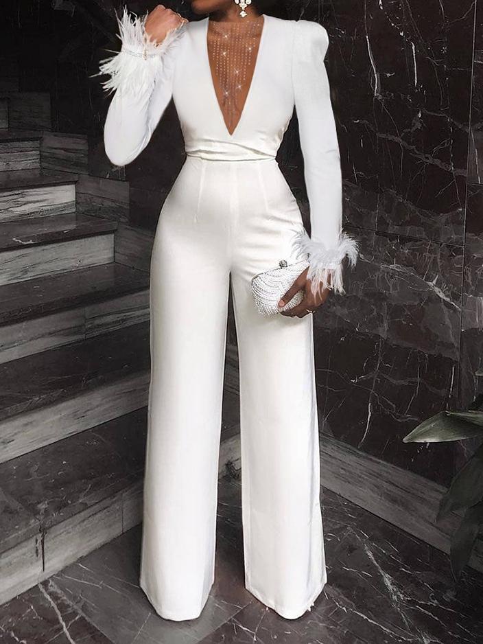 Women's Jumpsuits Stretch Mesh Stitching Long Sleeve Skinny Jumpsuit - LuckyFash™