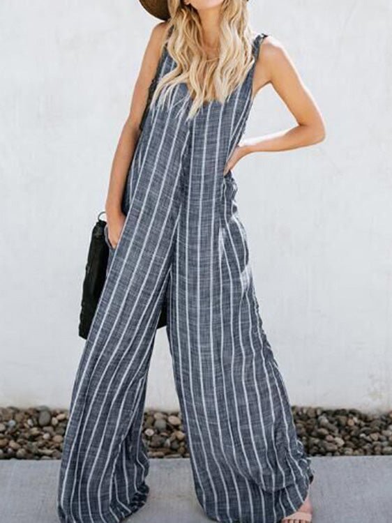 Women's Jumpsuits Striped Sling Pocket Wide-Leg Jumpsuit - LuckyFash™