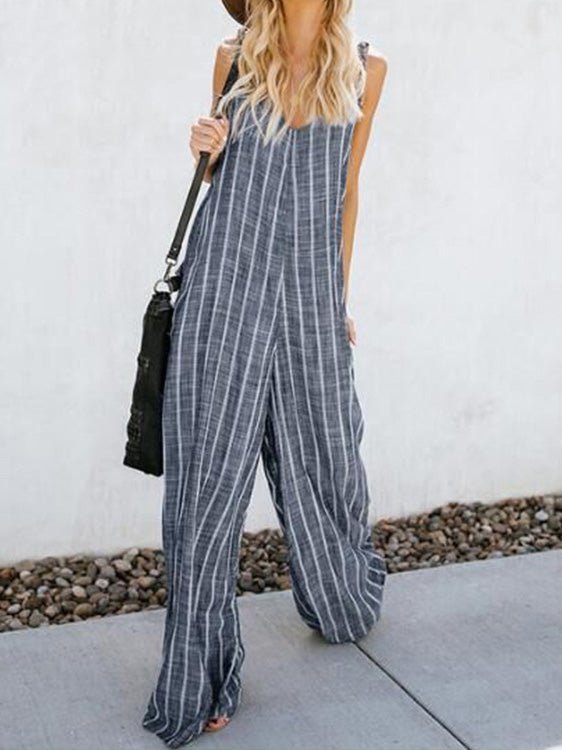 Women's Jumpsuits Striped Sling Pocket Wide-Leg Jumpsuit - LuckyFash™