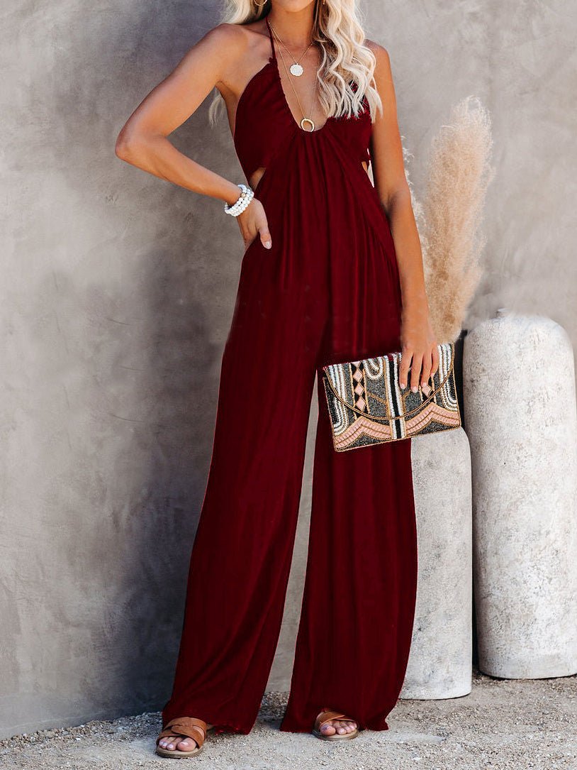 Women's Jumpsuits Suspender U-Neck Backless Wide-Leg Jumpsuit - LuckyFash™