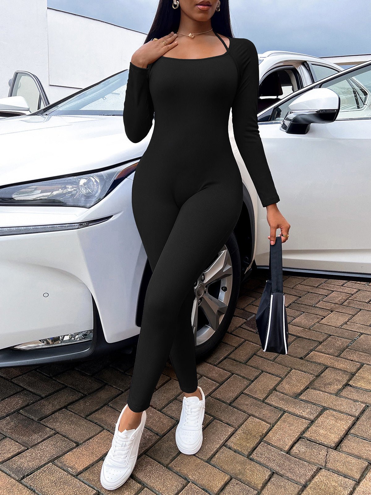 Women's Jumpsuits Tie-Up Long-Sleeve Slim Fit Jumpsuit - LuckyFash™