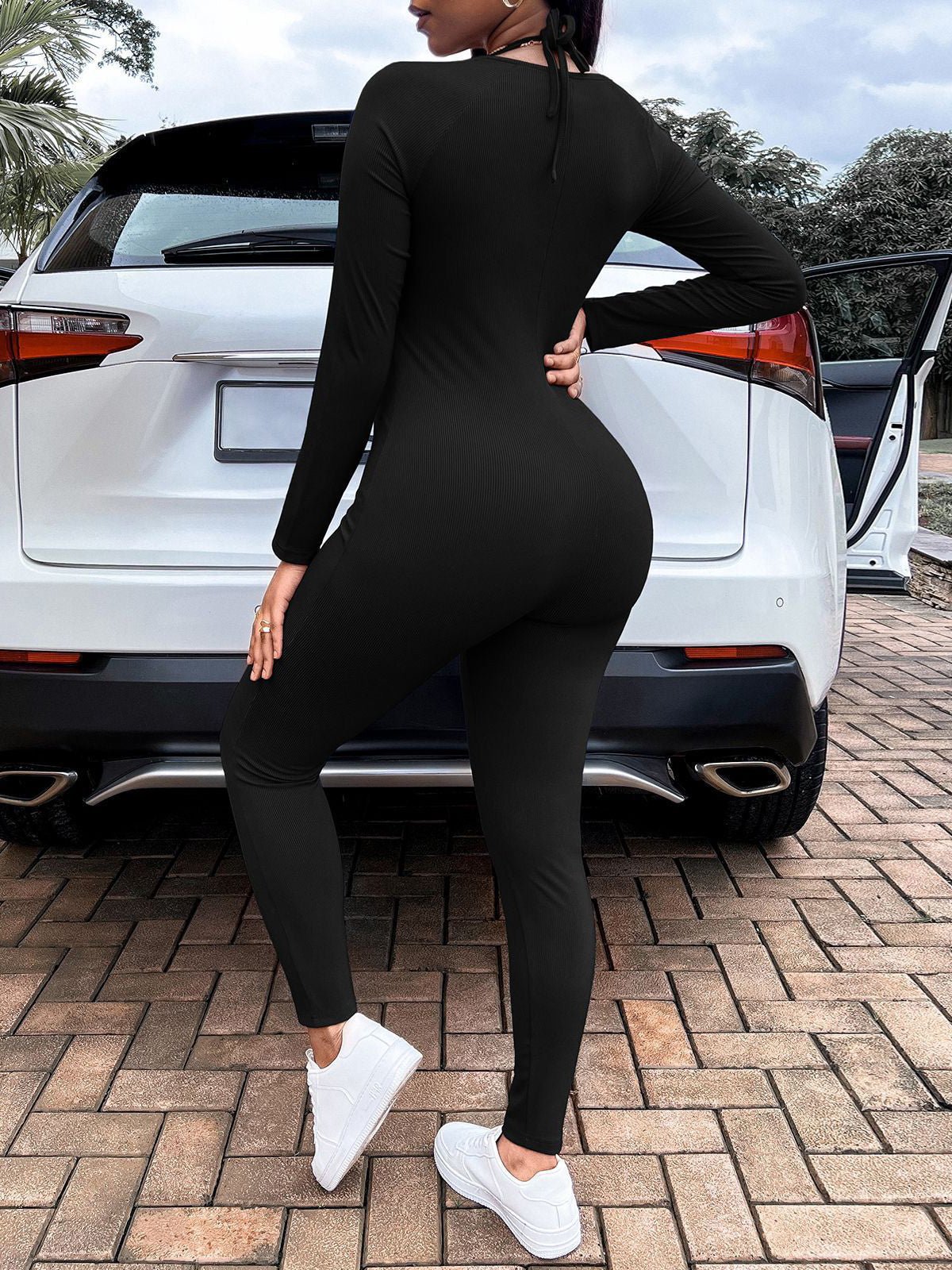 Women's Jumpsuits Tie-Up Long-Sleeve Slim Fit Jumpsuit - LuckyFash™