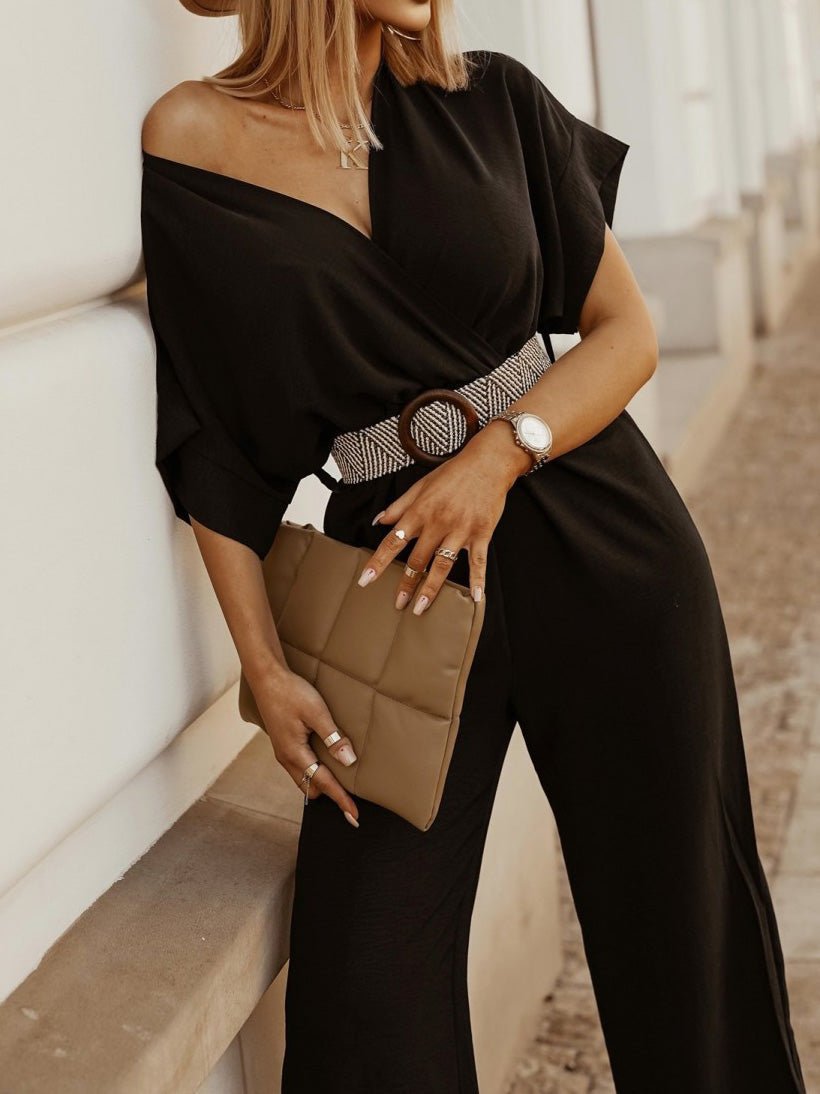 Women's Jumpsuits V-Neck Bat Short Sleeve Belt Jumpsuit - LuckyFash™