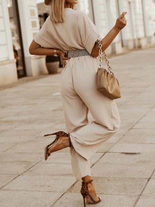 Women's Jumpsuits V-Neck Bat Short Sleeve Belt Jumpsuit - LuckyFash™