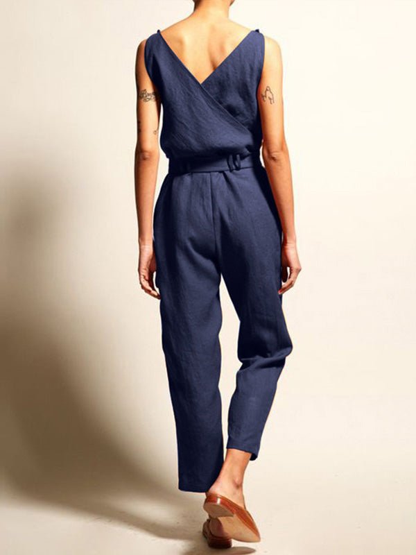 Women's Jumpsuits V-Neck Belt Sleeveless Pocket Casual Jumpsuit - LuckyFash™