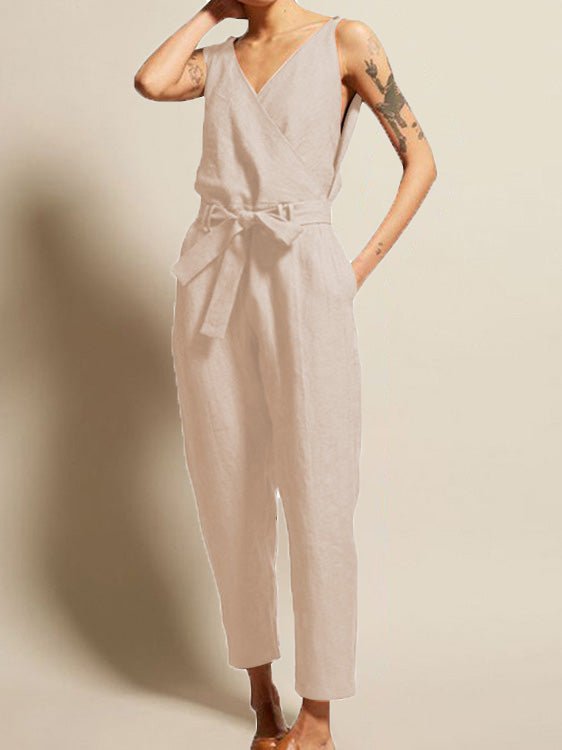 Women's Jumpsuits V-Neck Belt Sleeveless Pocket Casual Jumpsuit - LuckyFash™
