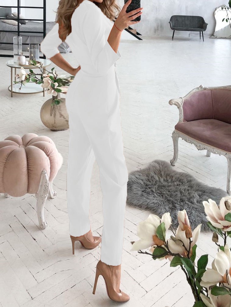 Women's Jumpsuits V-Neck Button Long Sleeve Jumpsuit - LuckyFash™