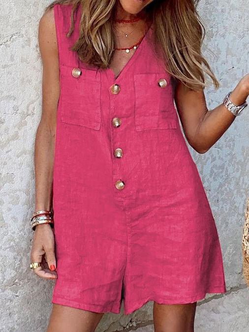 Women's Jumpsuits V-Neck Button Pocket Sleeveless Jumpsuit - LuckyFash™