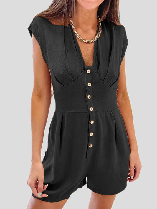 Women's Jumpsuits V-Neck Button Short Sleeve Jumpsuit - LuckyFash™
