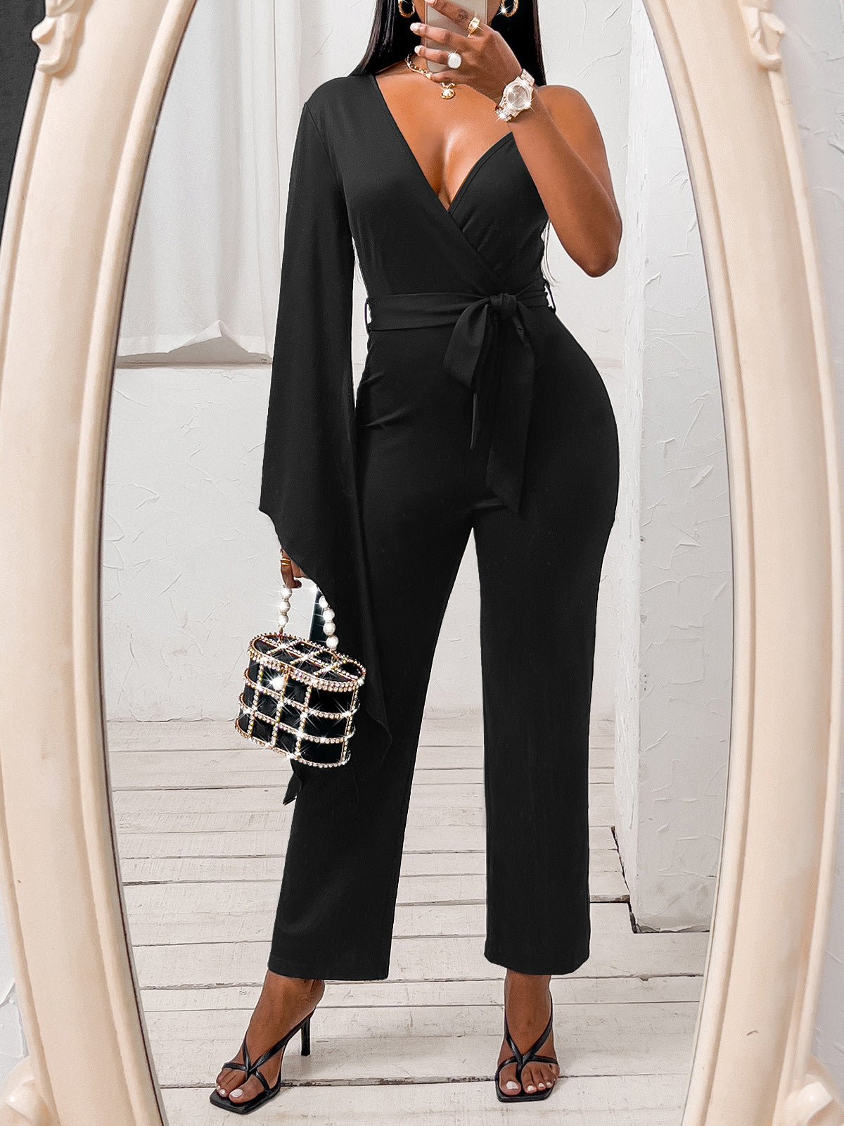Women's Jumpsuits V-Neck One Shoulder Irregular Jumpsuit - LuckyFash™