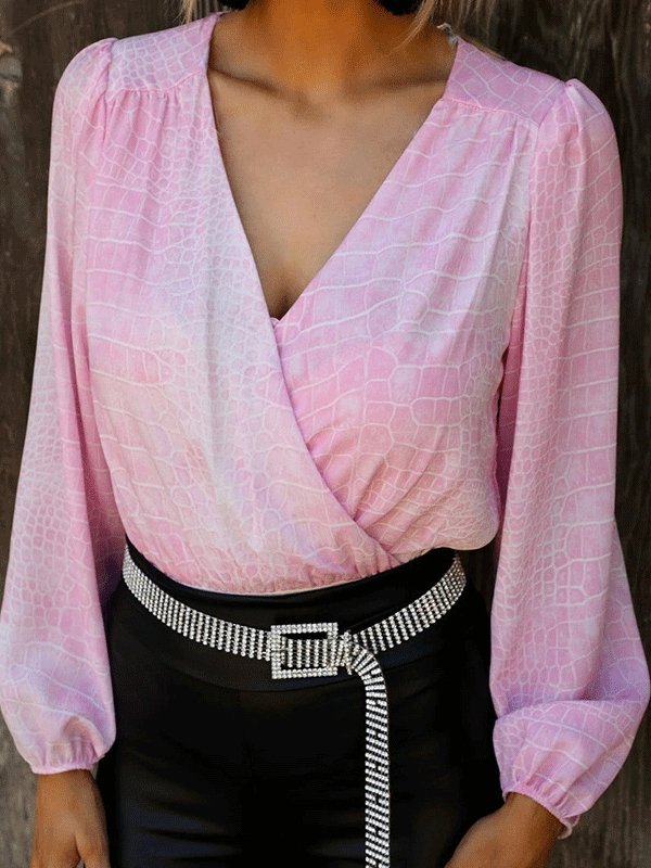 Women's Jumpsuits V-Neck Printed Lantern Long Sleeve Jumpsuit - LuckyFash™