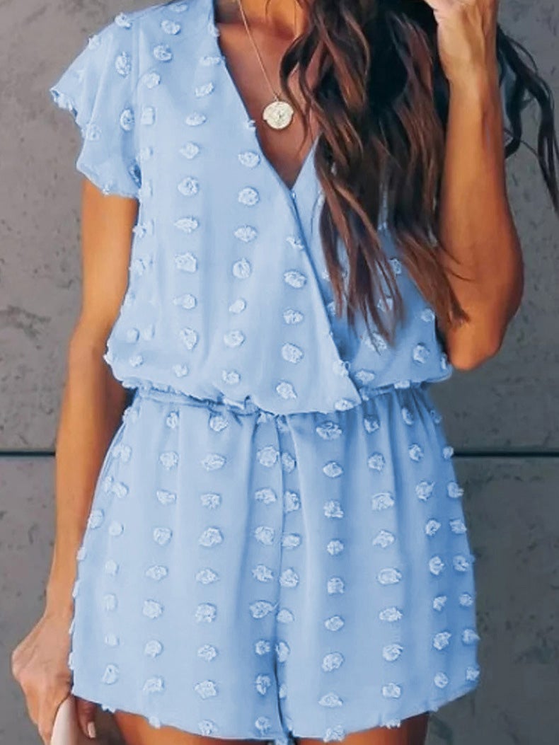 Women's Jumpsuits V-Neck Short Sleeve Embroidered Dot Jumpsuit - LuckyFash™