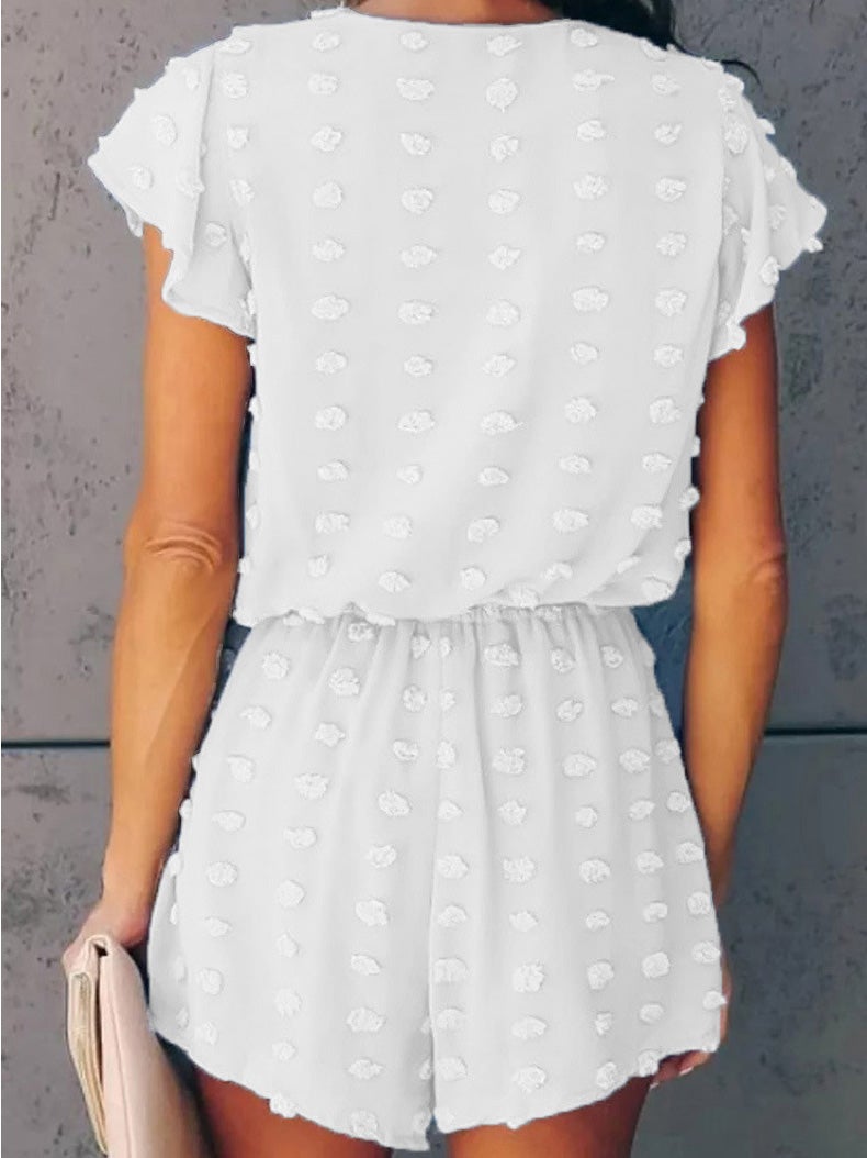 Women's Jumpsuits V-Neck Short Sleeve Embroidered Dot Jumpsuit - LuckyFash™