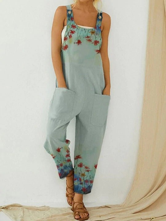 Women's Jumpsuits Vintage Abstract Print Sleeveless Pocket Jumpsuit - LuckyFash™
