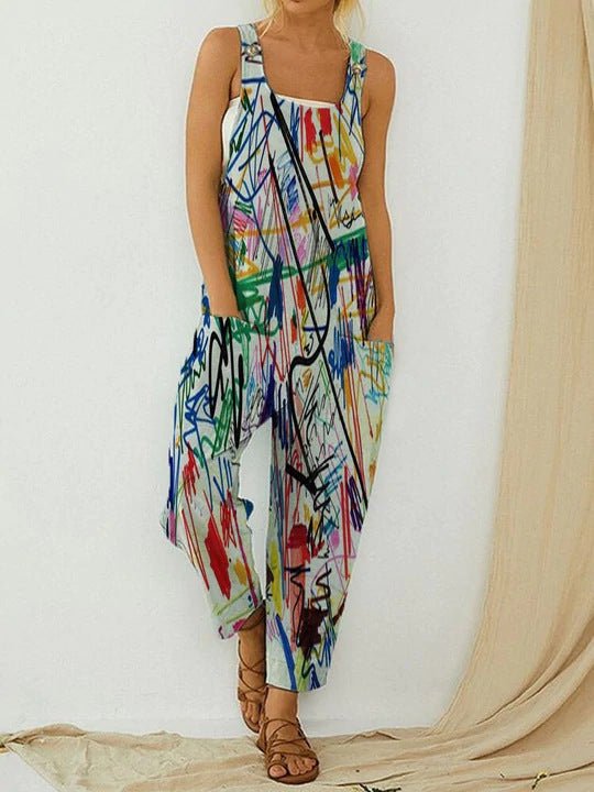 Women's Jumpsuits Vintage Abstract Print Sleeveless Pocket Jumpsuit - LuckyFash™