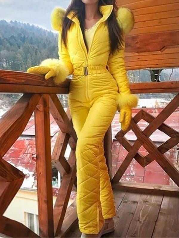 Women's Jumpsuits Zip Elastic Waist Hooded Ski Suit Jumpsuit - LuckyFash™