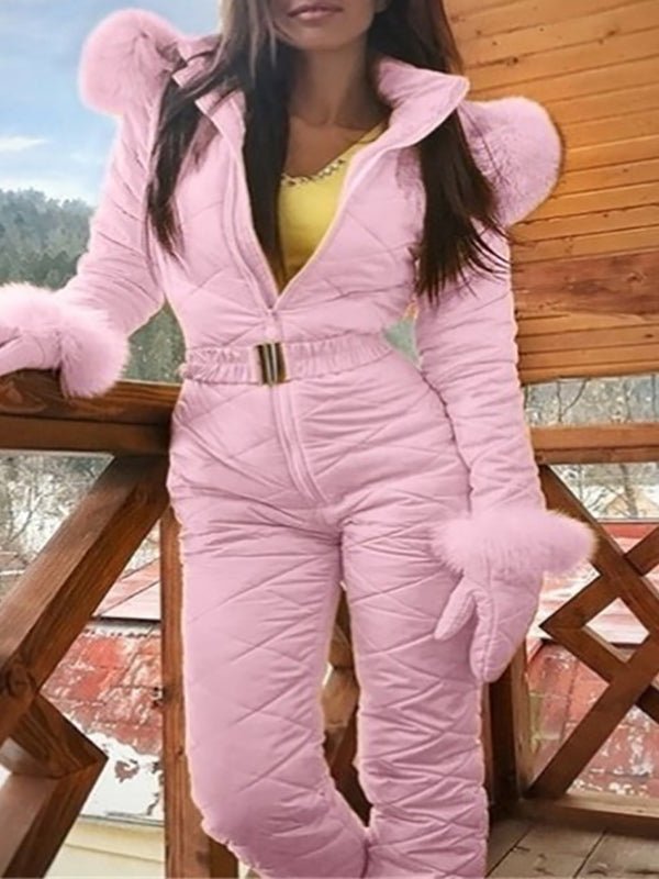 Women's Jumpsuits Zip Elastic Waist Hooded Ski Suit Jumpsuit - LuckyFash™