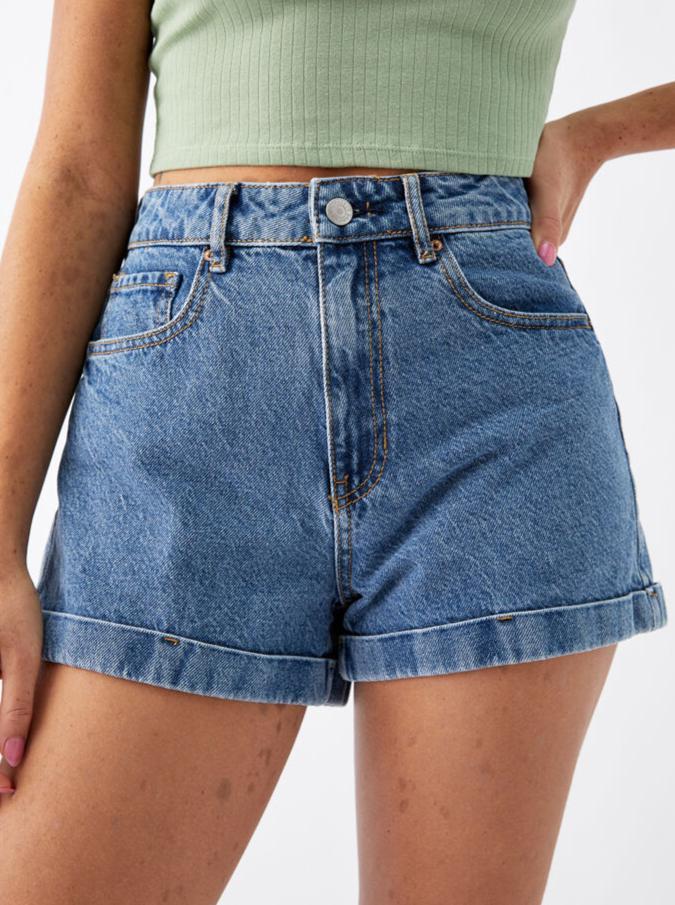 Womens June Blue Denim Mom Shorts - LuckyFash™