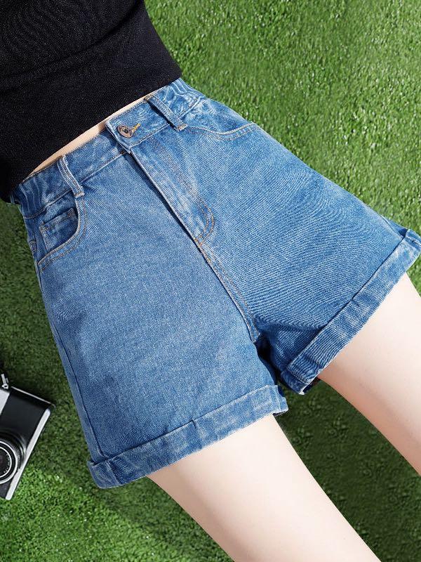 Womens June Blue Denim Mom Shorts - LuckyFash™