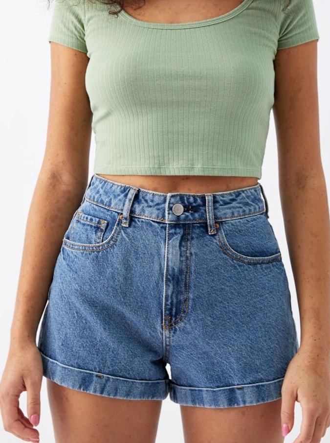 Womens June Blue Denim Mom Shorts - LuckyFash™