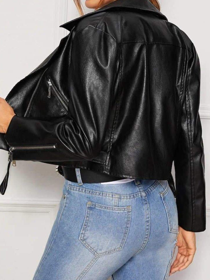 Women's Leather Zipper Motorcycle Jacket - LuckyFash™