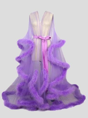 Lingeries Feather Flared Sleeve Trailing Sheer Nightdress - LuckyFash™