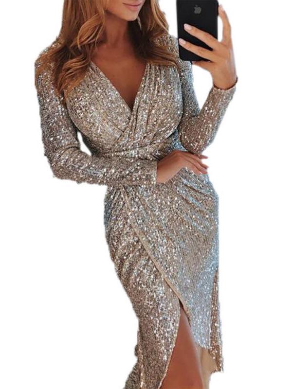 Women's Long Sleeved Sequined Dress - LuckyFash™