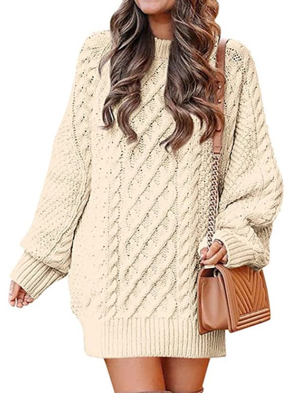 Mini Dresses Crewneck Long Sleeve Oversized Knitted Dress - LuckyFash™