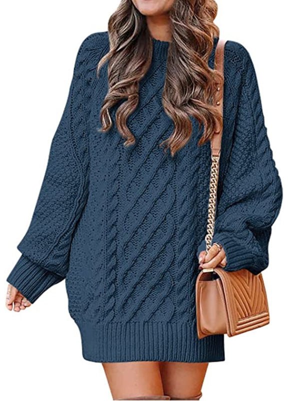 Mini Dresses Crewneck Long Sleeve Oversized Knitted Dress - LuckyFash™