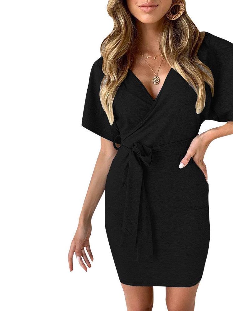 Women's Deep V-neck Short Sleeve Dress - LuckyFash™