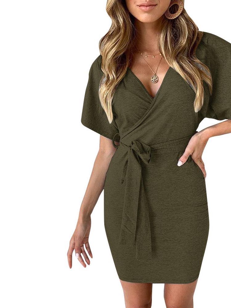 Women's Deep V-neck Short Sleeve Dress - LuckyFash™