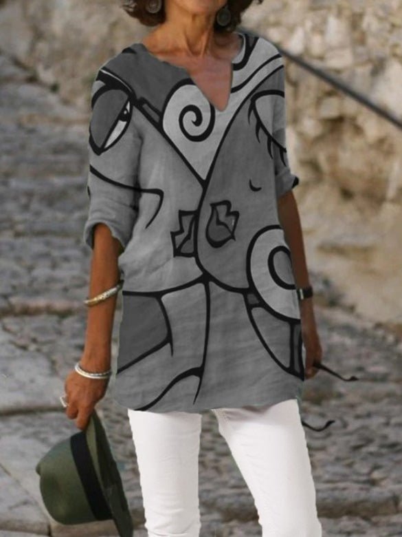 T-Shirts Vintage Print V-Neck Half Sleeve T-Shirt - LuckyFash™