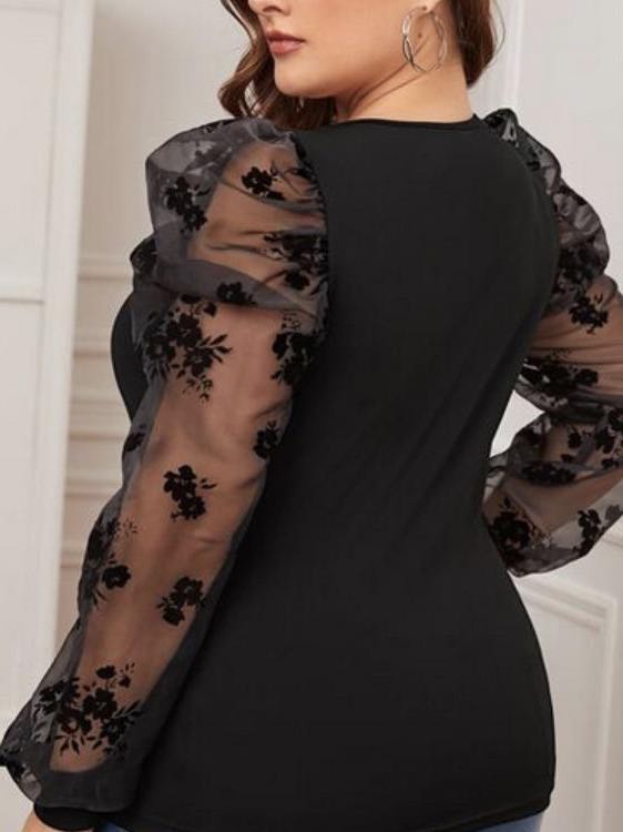 Women's V neck Mesh Bubble Sleeve T Shirt - LuckyFash™