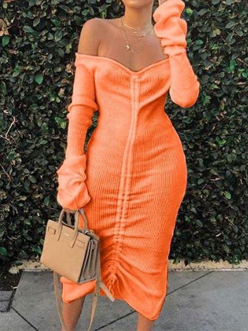 Women's Winter Off-the-shoulder Pure Color Dress - LuckyFash™