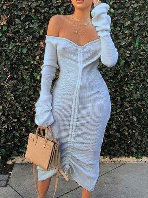 Women's Winter Off-the-shoulder Pure Color Dress - LuckyFash™