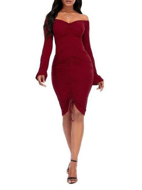Women's Winter Off-the-shoulder Pure Color Dress - LuckyFash™