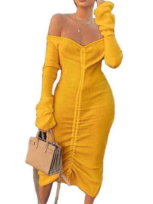 Women's Winter Off-the-shoulder Pure Color Dress - LuckyFash™