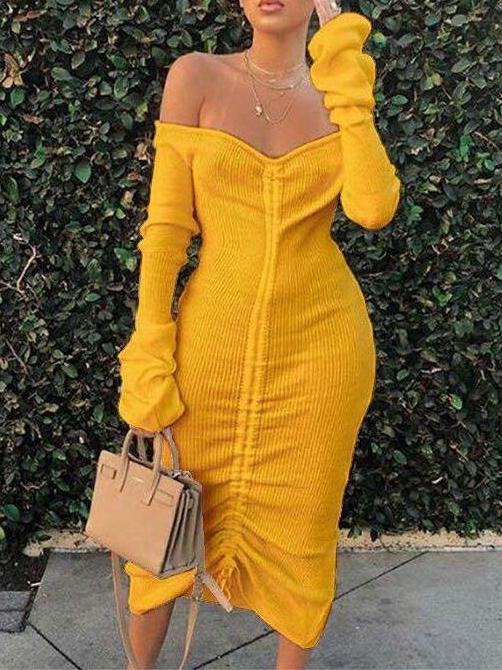Women's Winter Off-the-shoulder Pure Color Dress - LuckyFash™