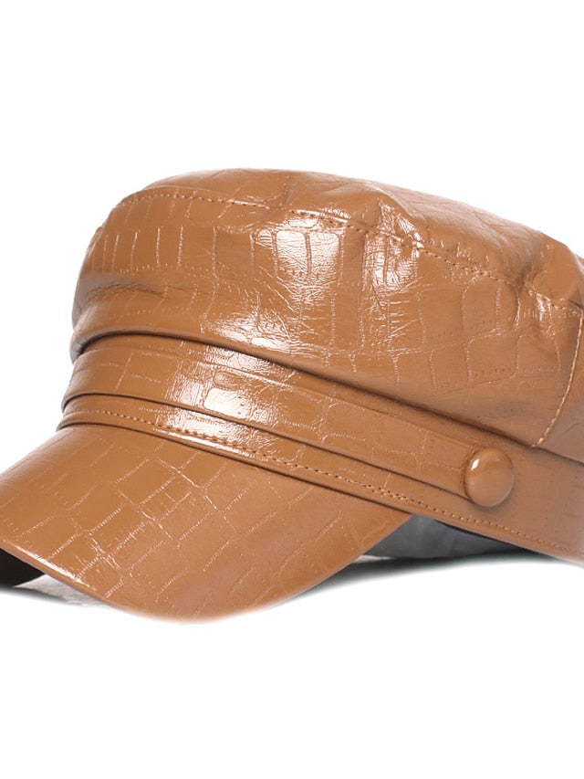 New Black Brown Colors Pu Leather Cap Fashion Caps Beret Ladies Retro Newsboy Hat Outdoor Sun Hats - LuckyFash™