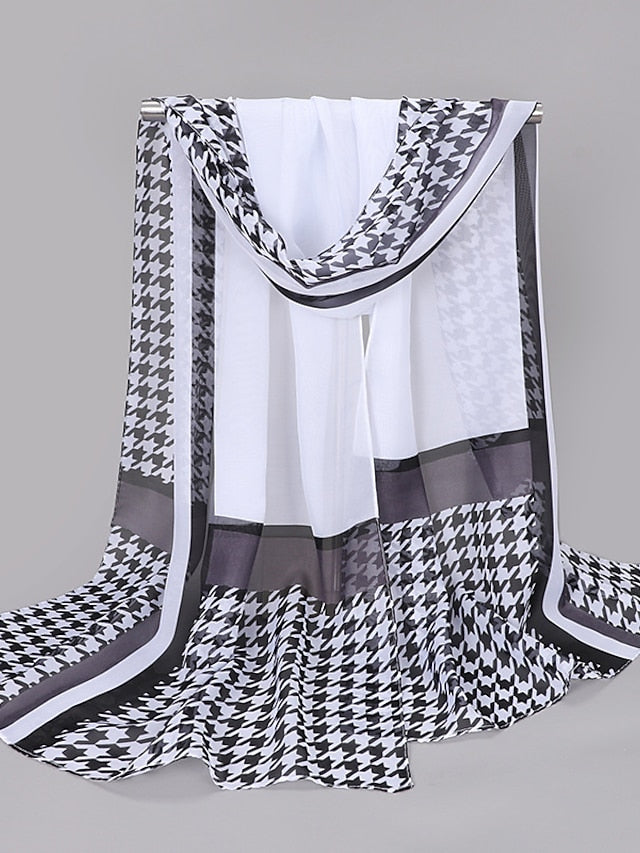 Women'S Spring And Summer New Thousand Bird Check Print Chiffon Long Silk Scarf - LuckyFash™