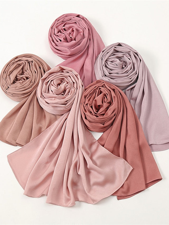 Crinkle Satin Hijab for Muslim Women Crepe Plain Shawl Wrinkle Solid Long Turban Islam Headscarf Solid Color Head Wrap Fashion - LuckyFash™