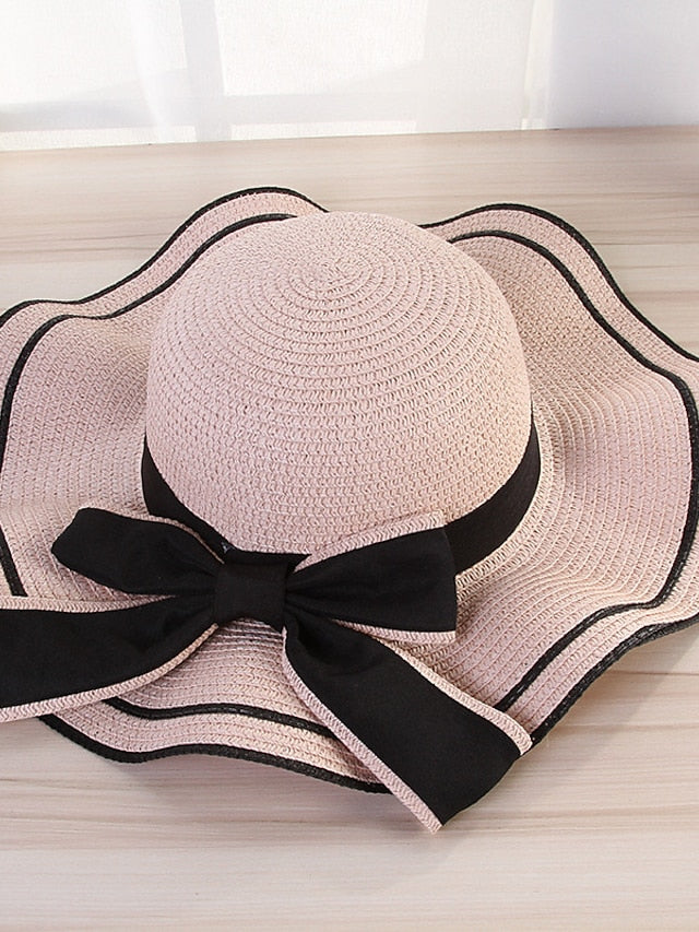 Women's Hat Straw Hat Sun Hat Pink Khaki Navy Blue Outdoor Street Dailywear Bow Ribbon bow Portable Sun Protection Comfort - LuckyFash™