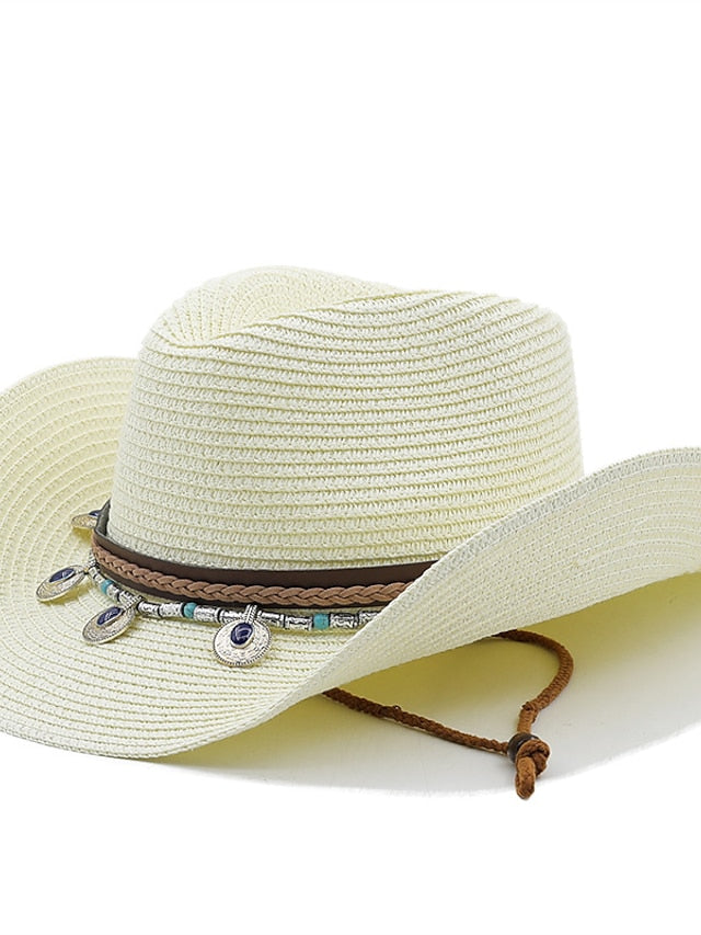 Black White Cowboy Hat Panama Jazz Straw Hat Summer Vacation Beach Hat Women Men Fashion Outdoor Sun Hat - LuckyFash™