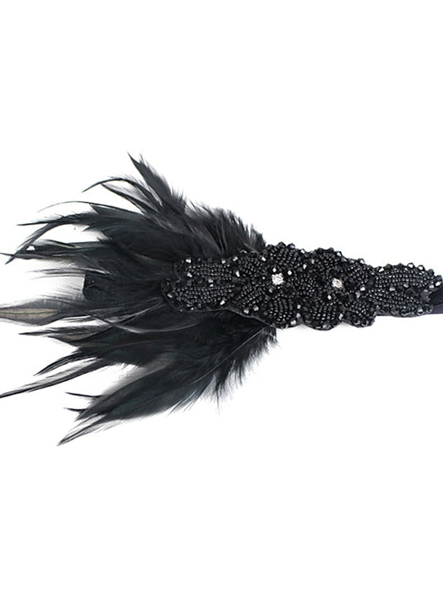 Women's Hair Tie Textured Party Feather Headwear / Imitation Diamond / Wedding / Party Evening / Gold / Black - LuckyFash™