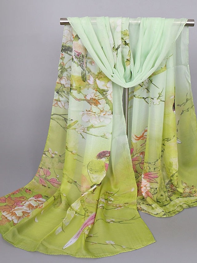 Scarves Satin Scarves Gift Daily Holiday Animal Flowers Chiffon Casual Bohemia Sunscreen Outdoor 1 PC for Women - LuckyFash™