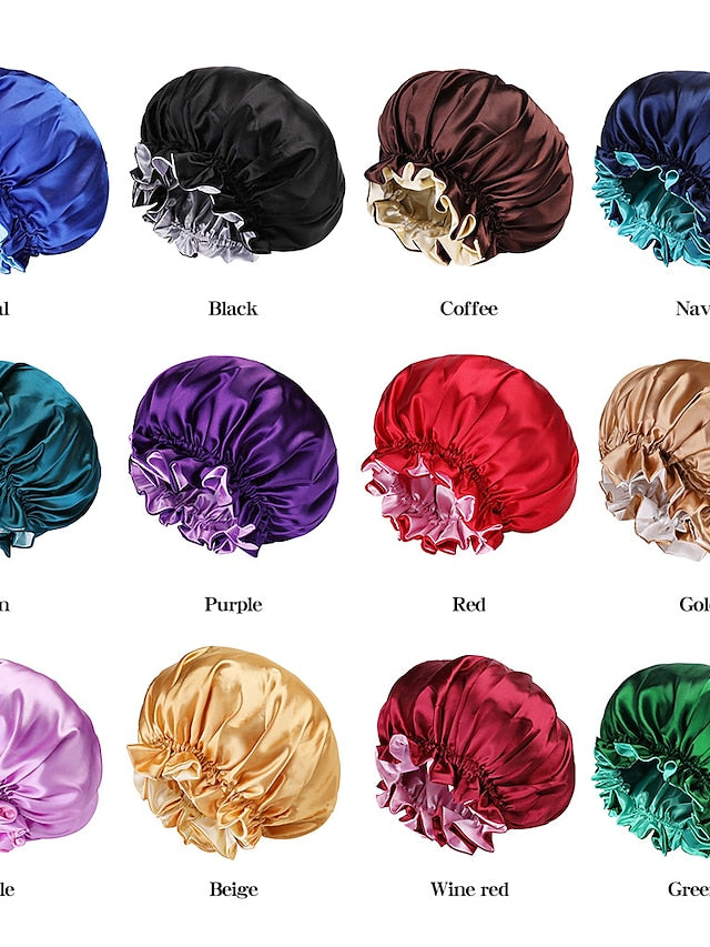 Large double-layer Satin nightcap female European and American large round cap chemotherapy cap Satin bonnet - LuckyFash™
