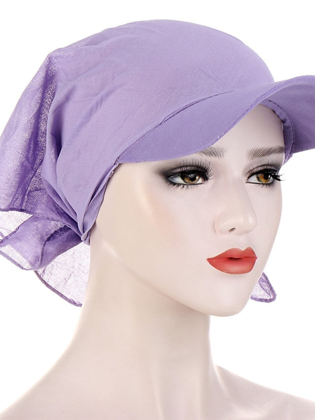 Women Classic Turban Hat Solid Color Outdoor Brim Sunshade Hats Female with Scarf Cap Soft Headscarf Beanie Baseball Cap - LuckyFash™