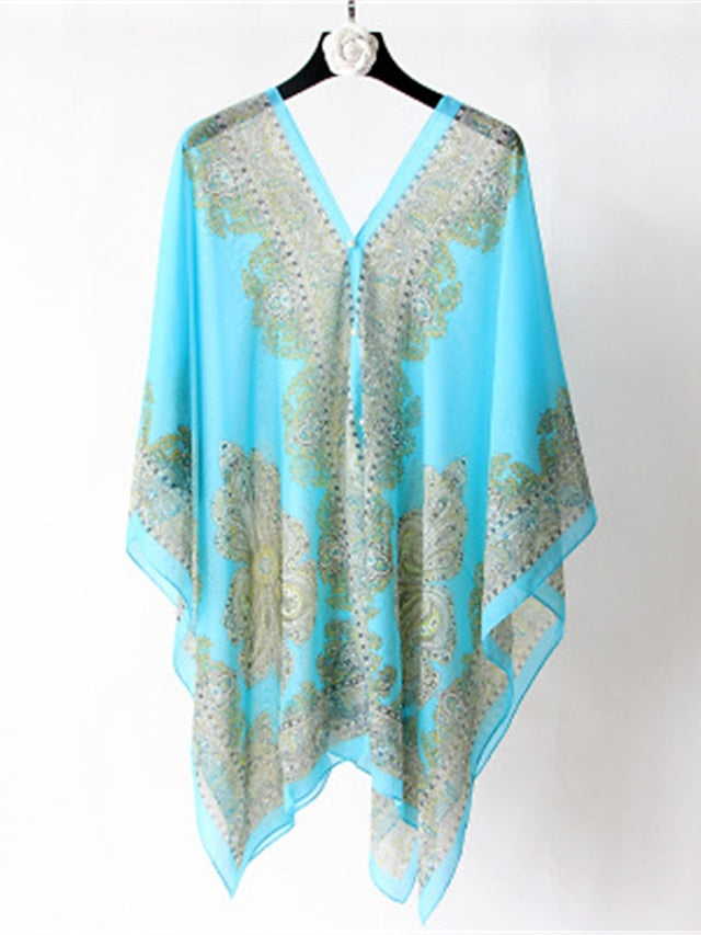 Fashion Women Scarf Shawl Poncho Printed Sunscreen Scarf Sun Protection Shawl Beach Shawl Bikini Cover Soft Comfortable - LuckyFash™